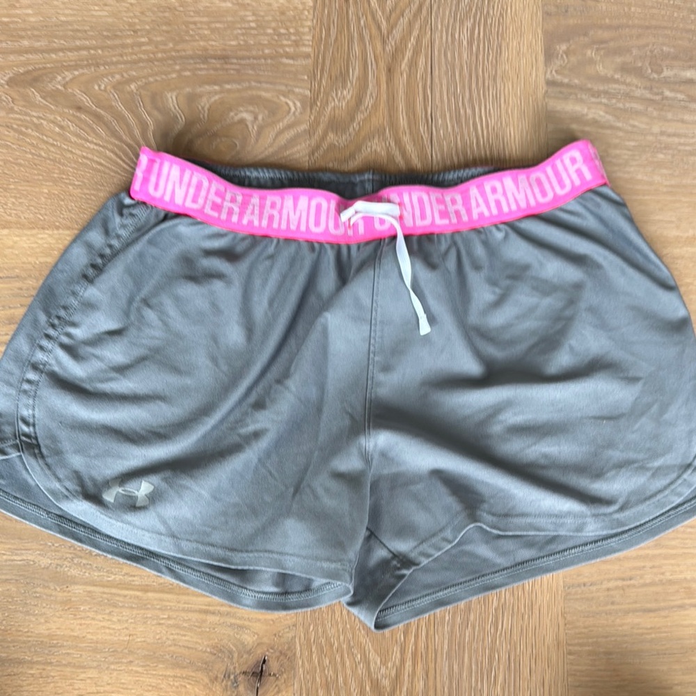 Under Armour Gray and Pink Athletic Shorts Relaxed Fit